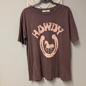 Project Social T Howdy T Shirt Brown Western Nashville Rodeo Med Large